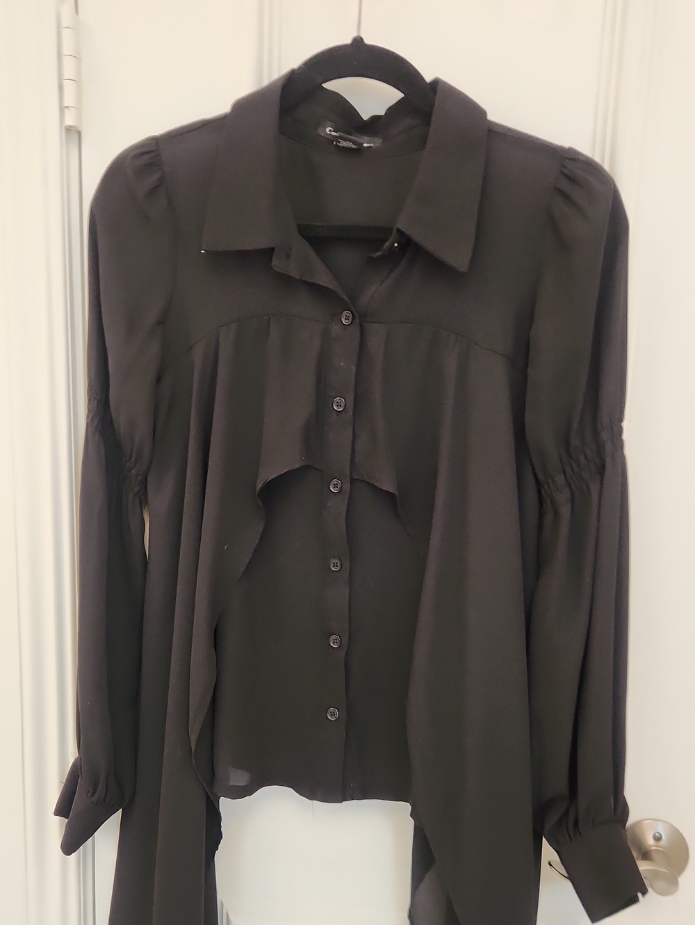 Black Women's Button-Front Long Sleeve Blouse
